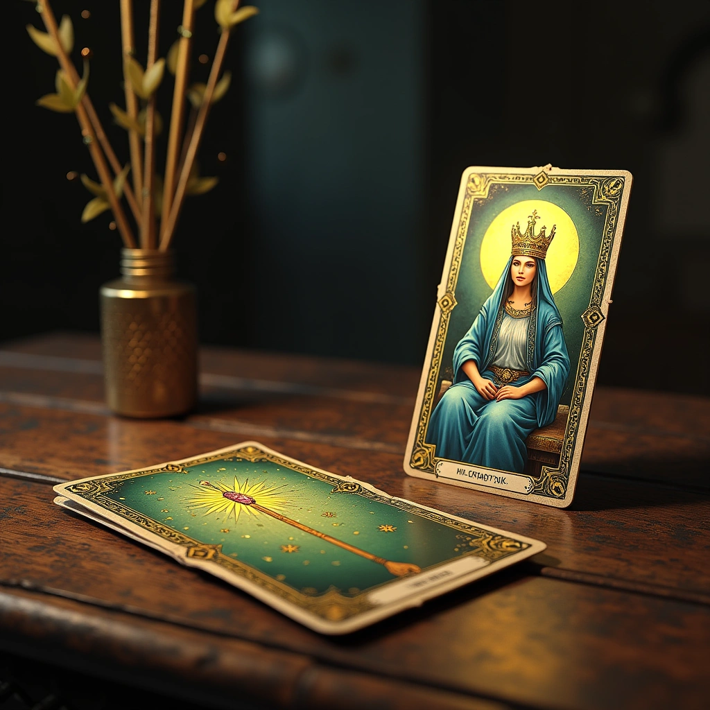 Acht der Stäbe und die Hohepriesterin