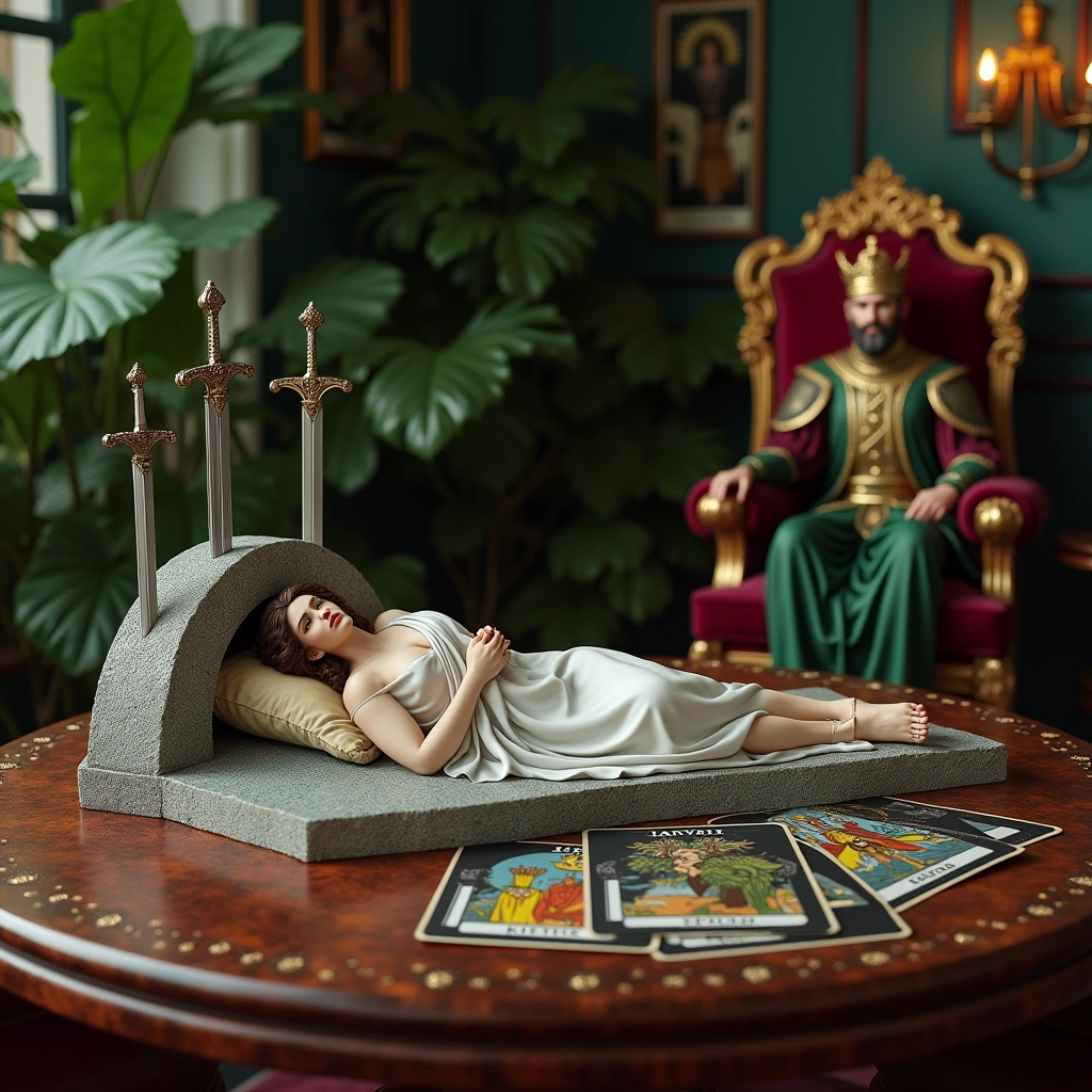 Vier Schwerter und König der Pentacles