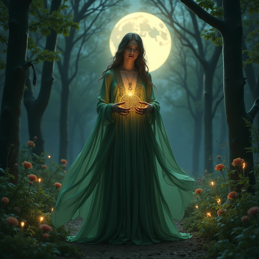 Vier der Pentacles und der Mond