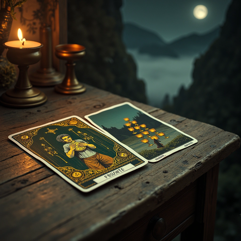 Vier der Pentacles und Acht der Kelche