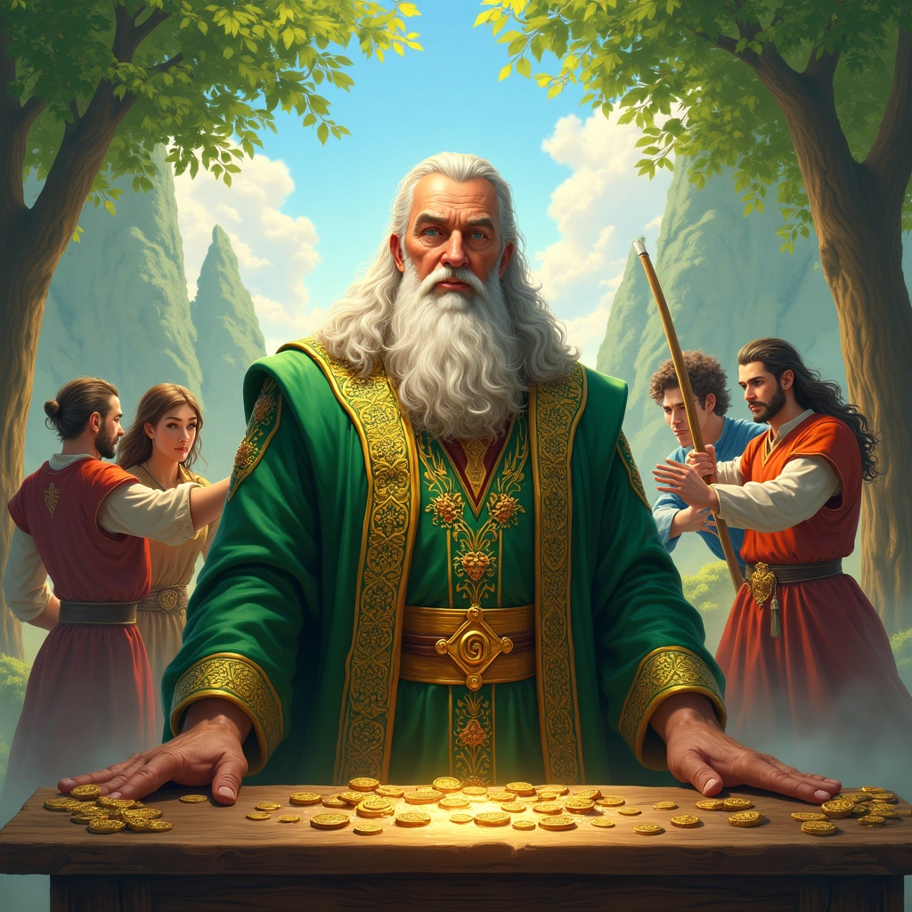 König der Pentacles und Fünf der Stäbe